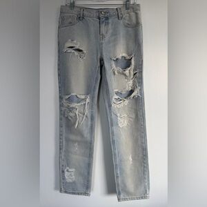One Teaspoon Light Blue Distressed Awesome baggies Boyfriend Jeans